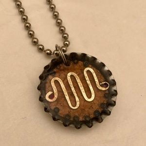 Bottle Cap Necklace with Silver Metal Details